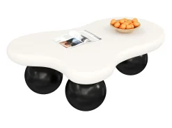 Hot Merax Mesa de centro com LEDs - 95 x 62,5 x 32 cm - design em forma de nuvem e pernas redondas - preto + Branco
