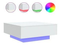 New vidaxl Mesa de centro com luzes LED 80x80x31cm Branco