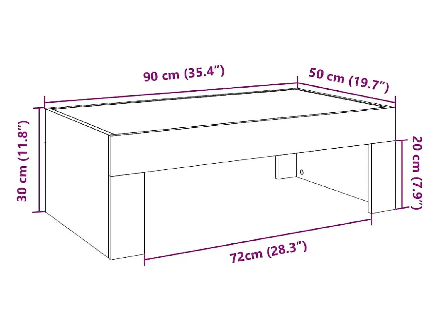 vidaxl Mesa de centro com luzes LED Infinity 90x50x30 cm^ Mesa De Centro