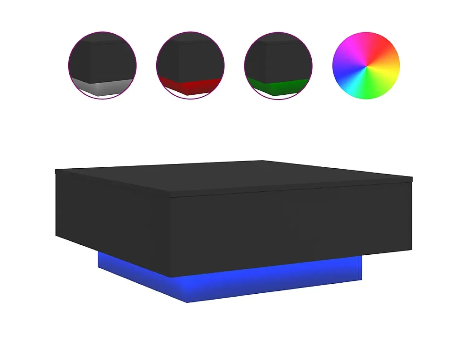 Mesa de centro com luzes LED 80x80x31 cm PT253742 Preto