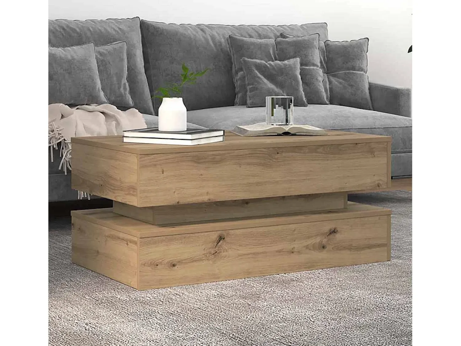 Mesa De Centro*vidaxl Mesa de centro com luzes LED 90x50x40 cm carvalho artisiano Natural claro