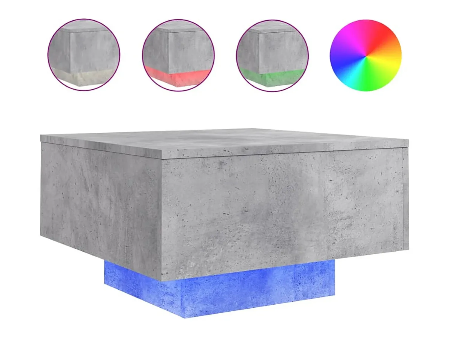 Outlet Mesa de centro com luzes LED 55x55x31 cm cimento PT290133 Cinzento