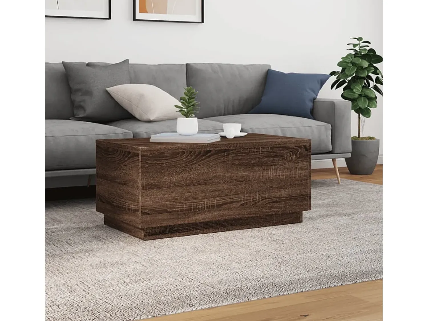New vidaxl Mesa de centro com luzes LED 90x50x40 cm carvalho castanho Natural claro