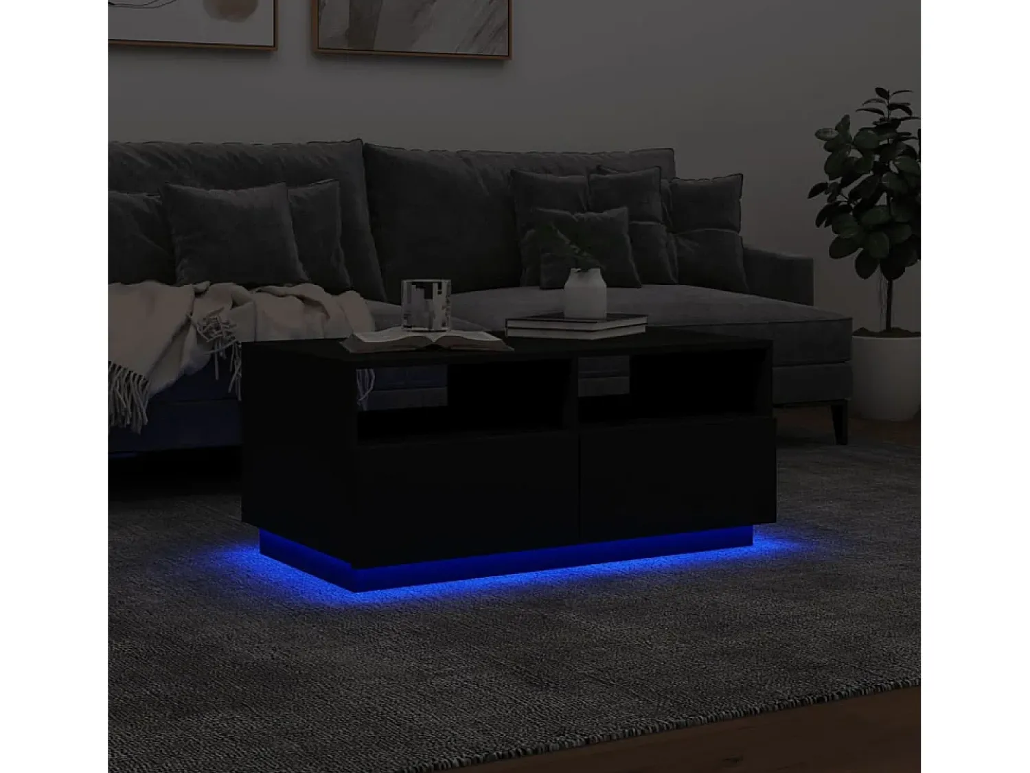 Clearance Mesa de centro com luzes LED 90x49x40 cm PT708331 Preto