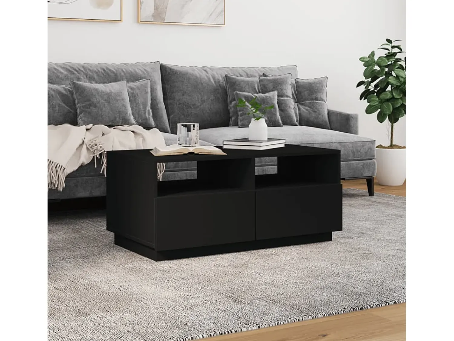 Clearance Mesa de centro com luzes LED 90x49x40 cm PT708331 Preto