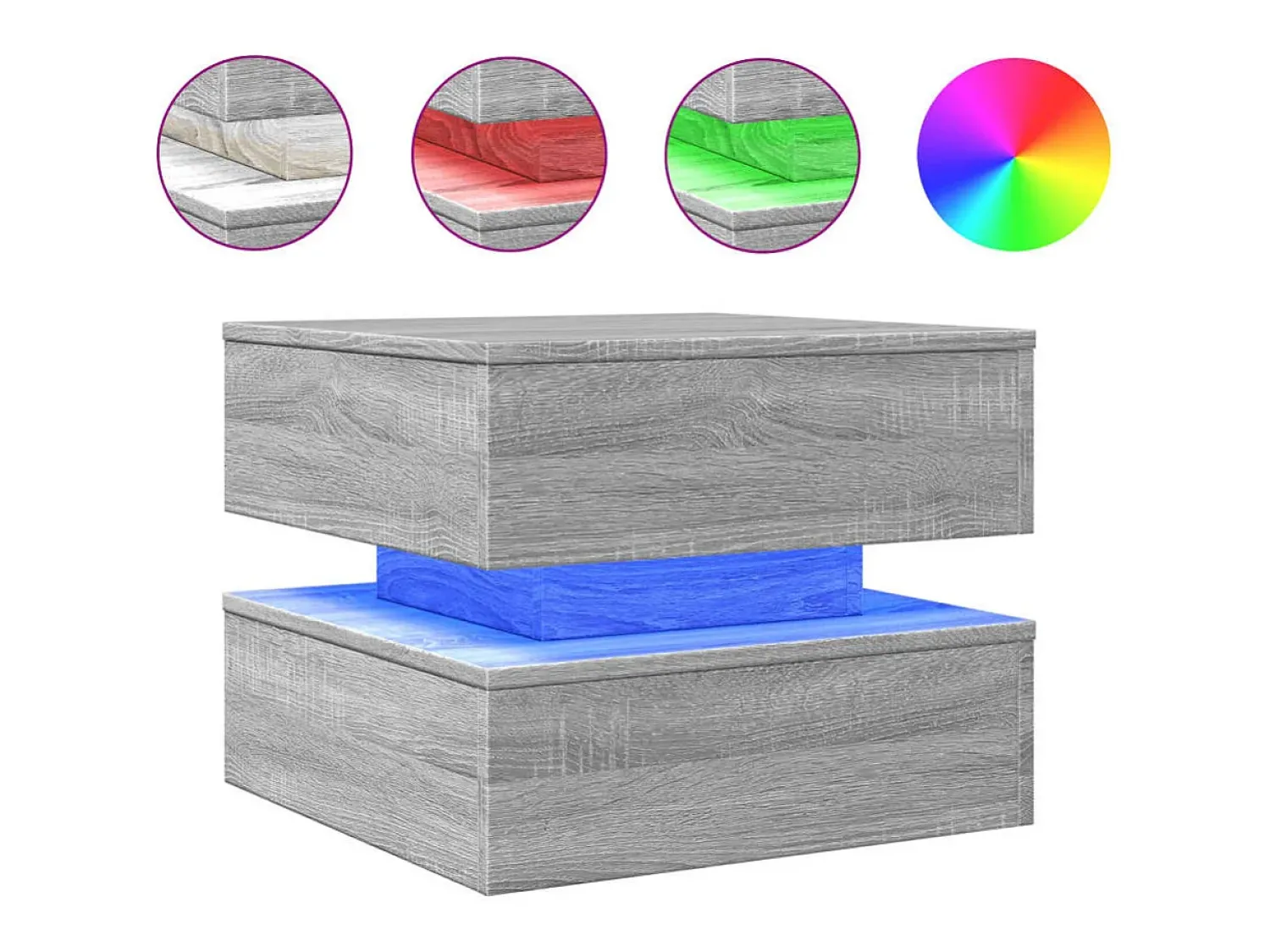 Hot Mesa de centro com luzes LED 50x50x40 cm sonoma cinza-claro PT975885 Cinzento