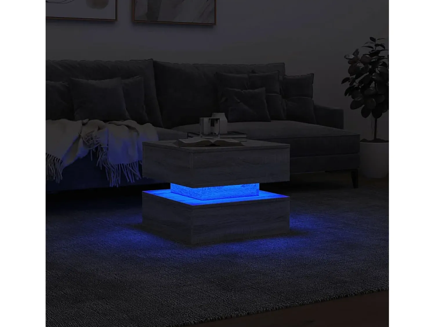 Hot Mesa de centro com luzes LED 50x50x40 cm sonoma cinza-claro PT975885 Cinzento