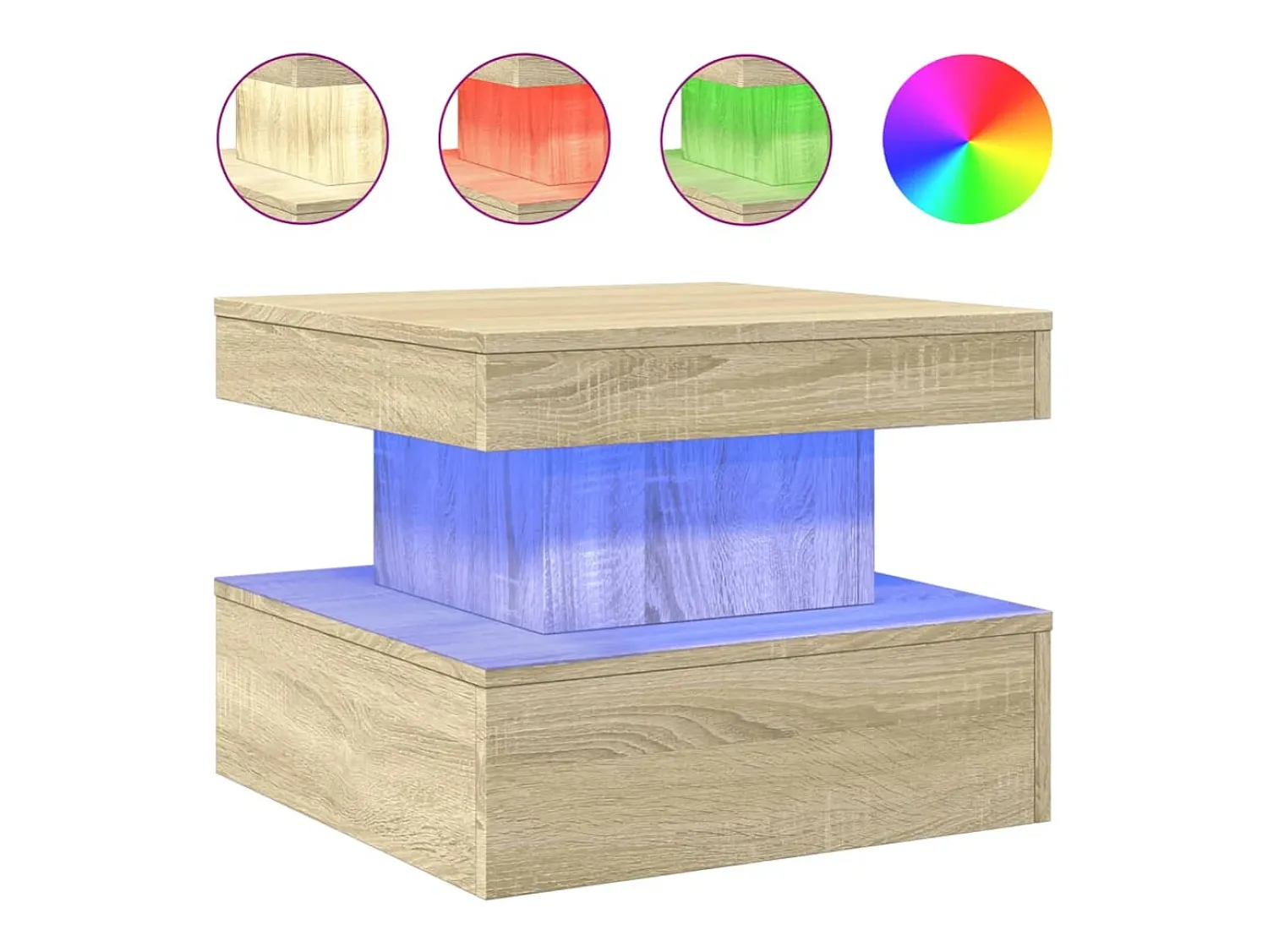 Mesa De Centro| Mesa de centro com luzes LED 50x50x40 cm carvalho sonoma PT134794 Castanho
