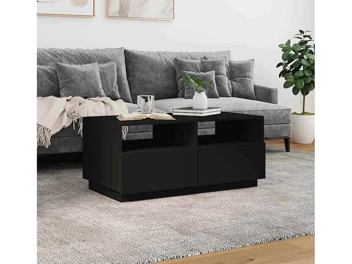 Mesa De Centro*vidaxl Mesa de centro com luzes LED 90x49x40 cm Preto