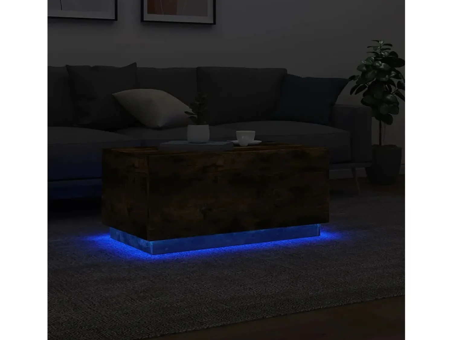 New Mesa de centro com luzes LED 90x50x40 cm carvalho fumado PT187059 Castanho