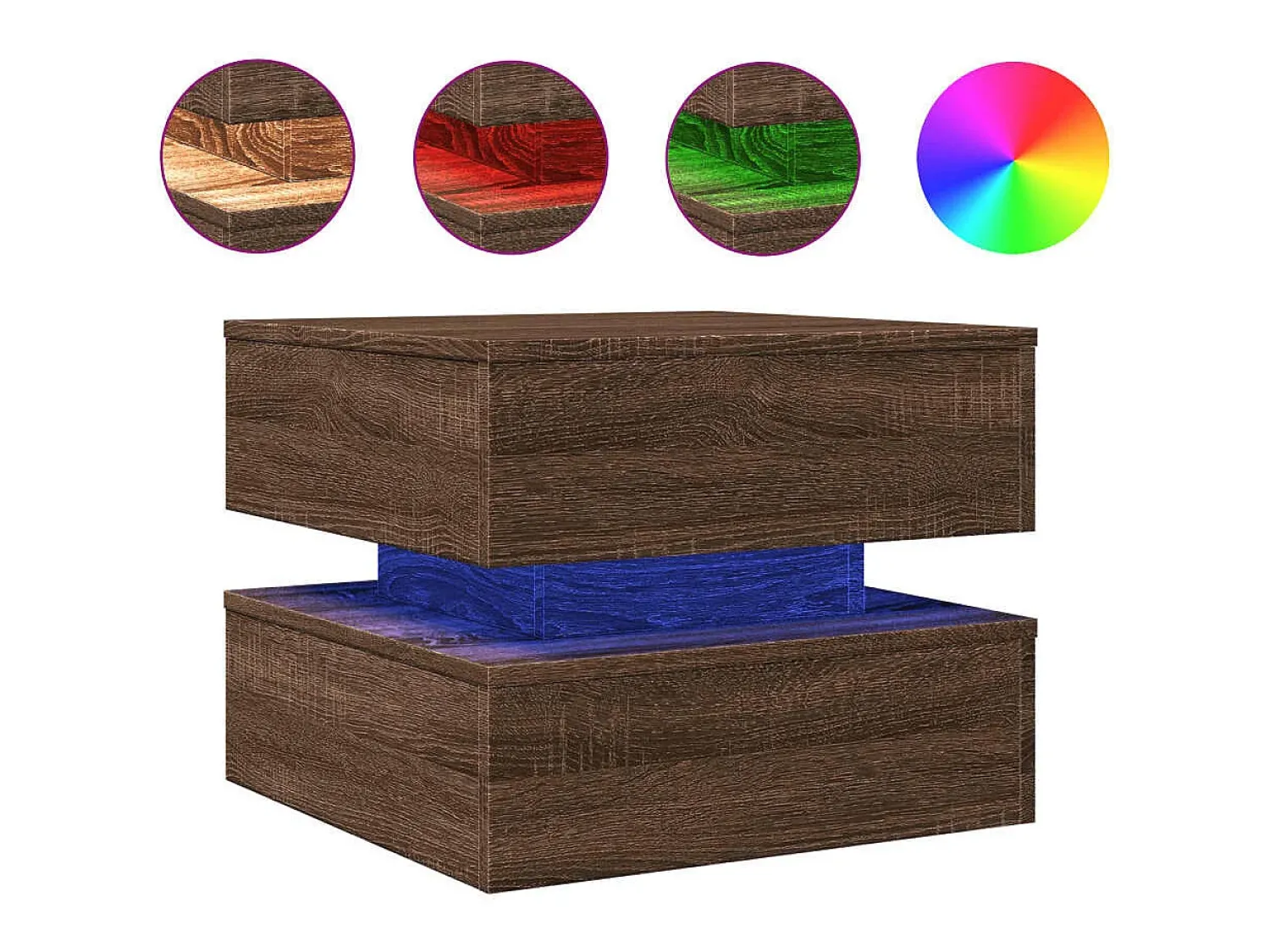 Mesa De Centro* Mesa de centro com luzes LED 50x50x40 cm carvalho PT140936 Castanho