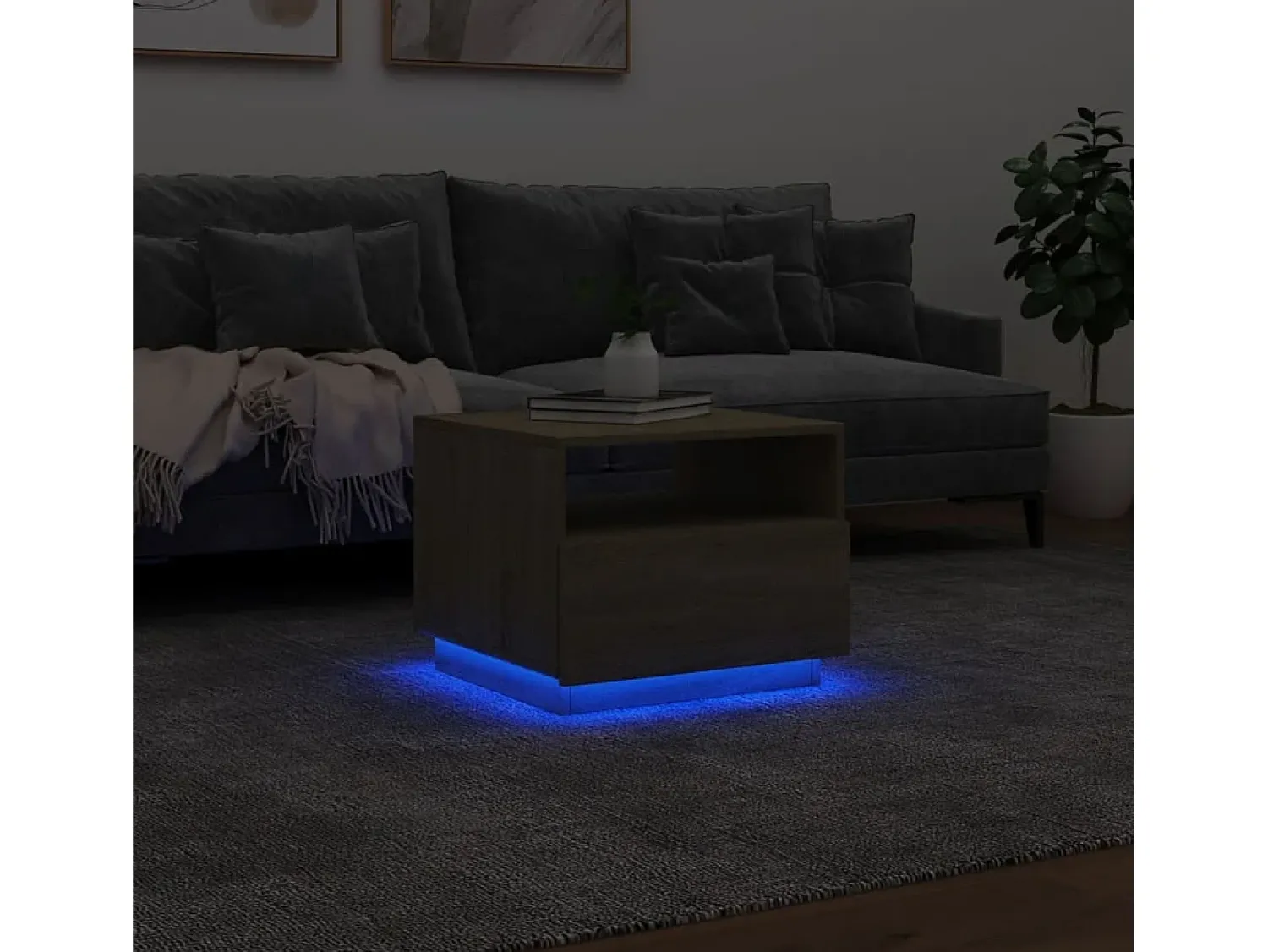 Mesa de centro com luzes LED 50x49x40 cm carvalho sonoma PT759228^ Mesa De Centro