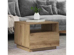 vidaxl Mesa de centro com luzes LED 50x49x40 cm carvalho artesanal^ Mesa De Centro