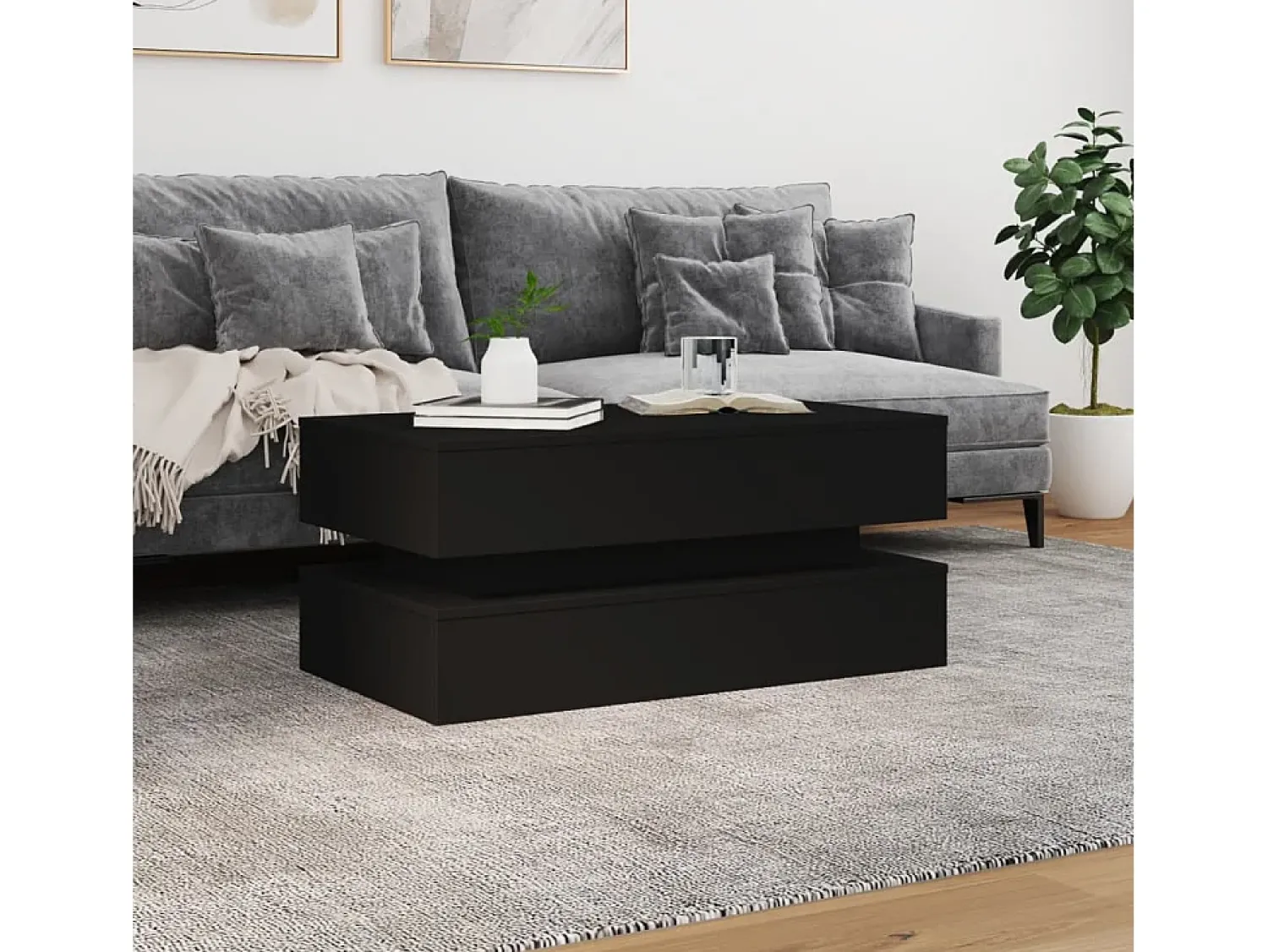 Online Mesa de centro com luzes LED 90x50x40 cm PT862430 Preto