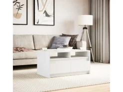 Best vidaxl Mesa de centro com luzes LED derivados de madeira Branco