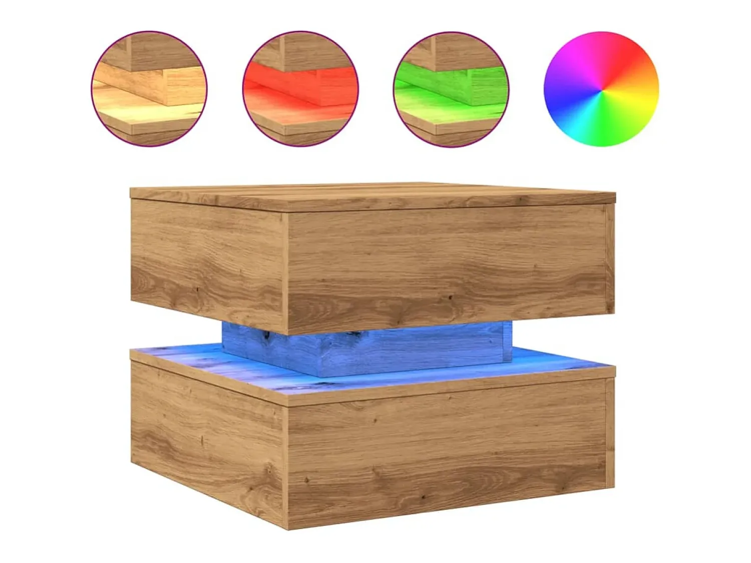 vidaxl Mesa de centro com luzes LED 50x50x40 cm carvalho artisiano^ Mesa De Centro