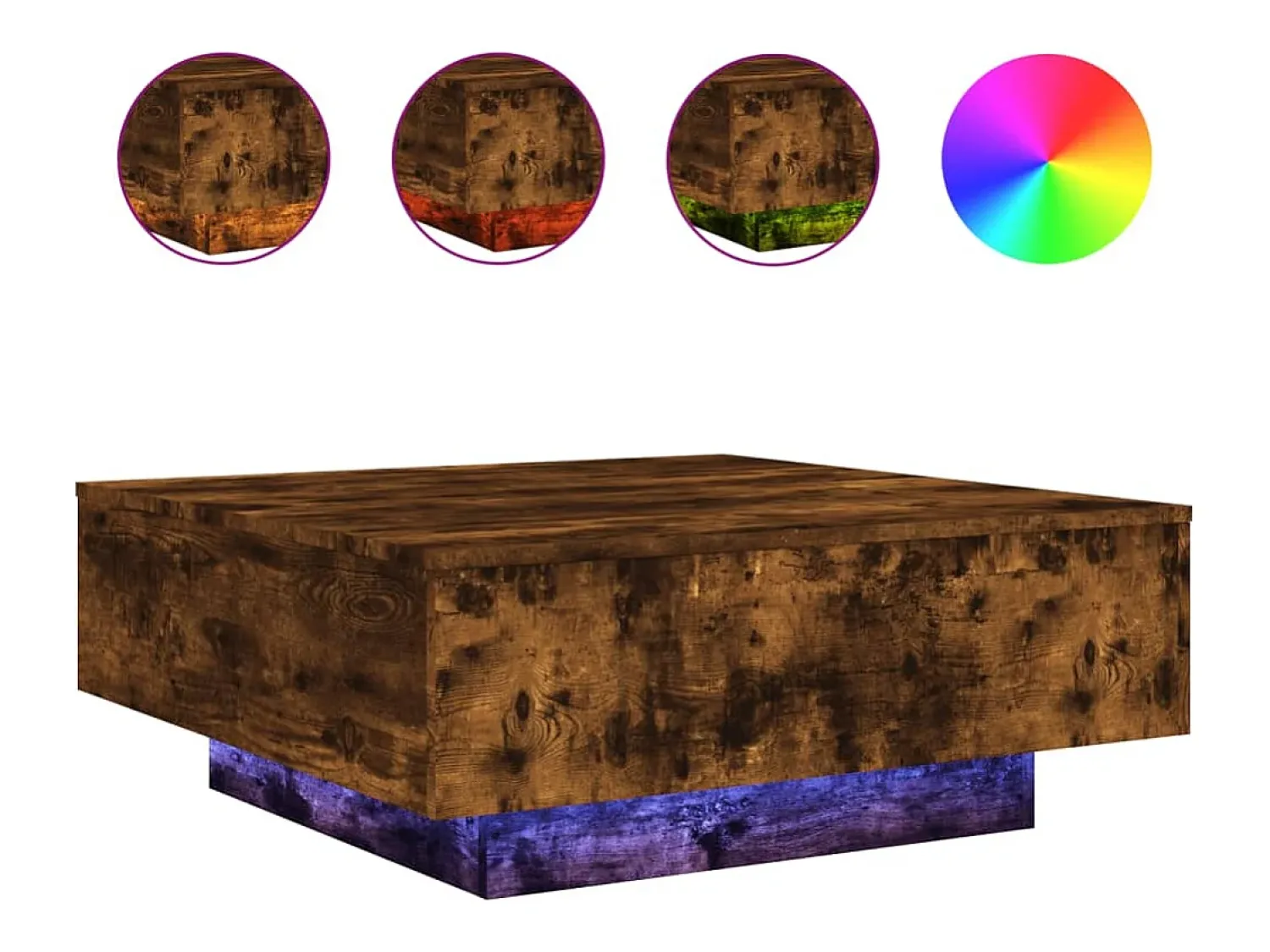 Mesa de centro com luzes LED 80x80x31 cm carvalho fumado PT439643^ Mesa De Centro