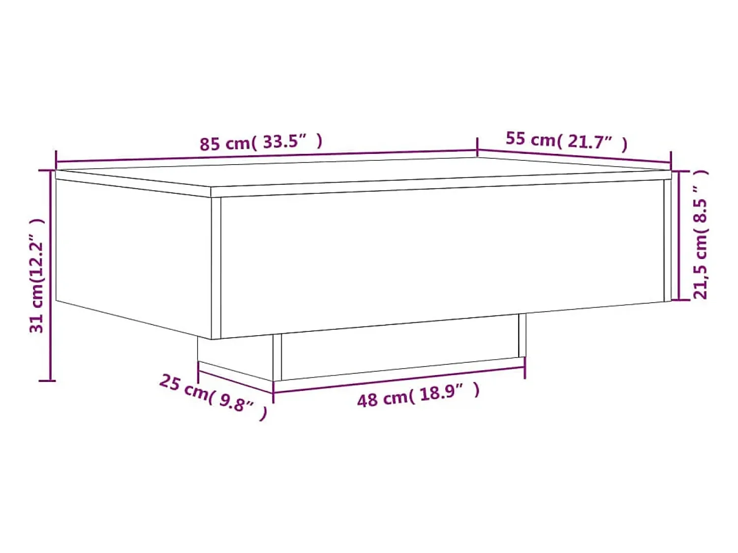 vidaxl Mesa de centro com luzes LED 85x55x31 cm sonoma^ Mesa De Centro