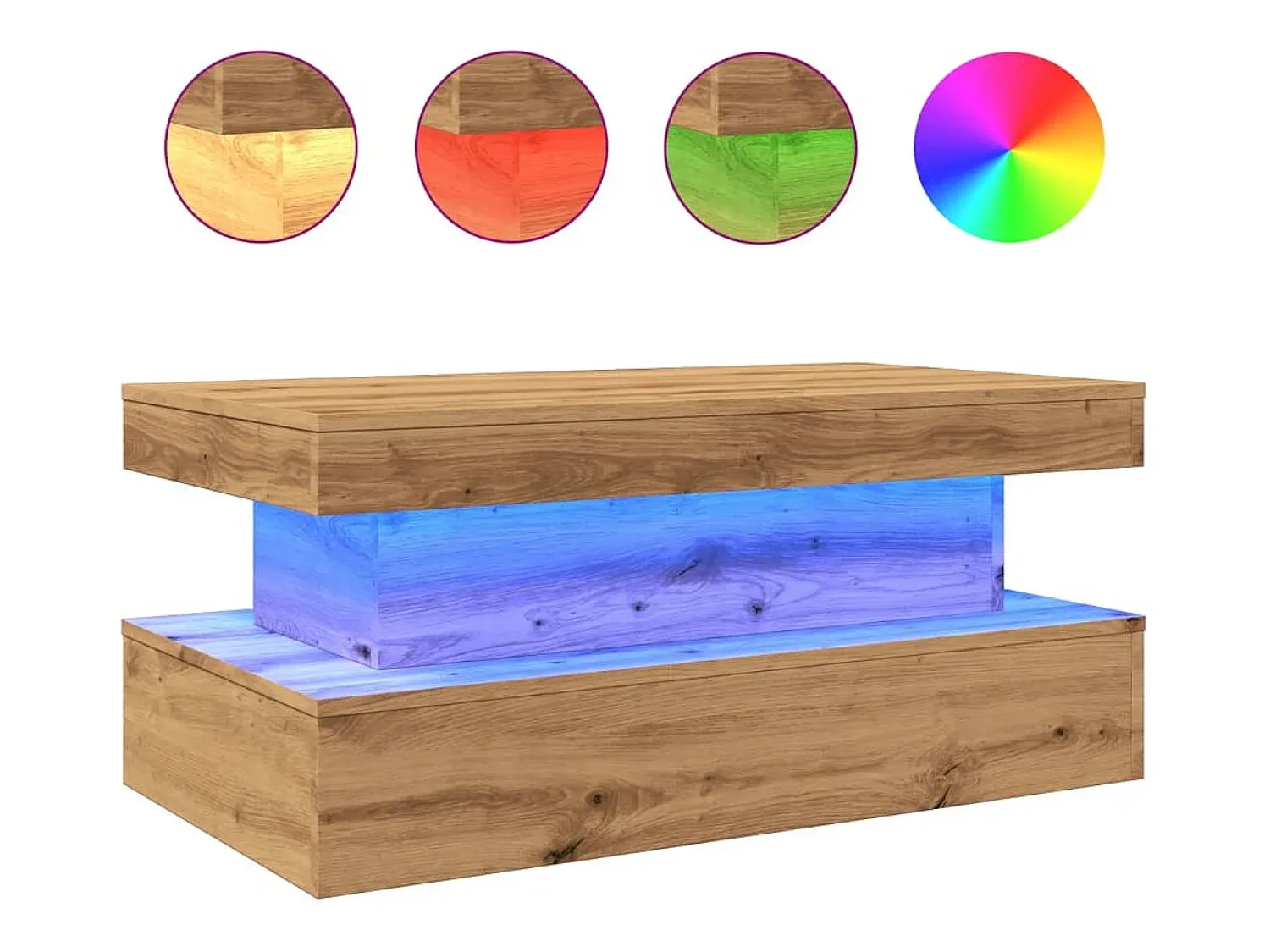Mesa De Centro*vidaxl Mesa de centro com luzes LED 90x50x40 cm carvalho artisiano Castanho