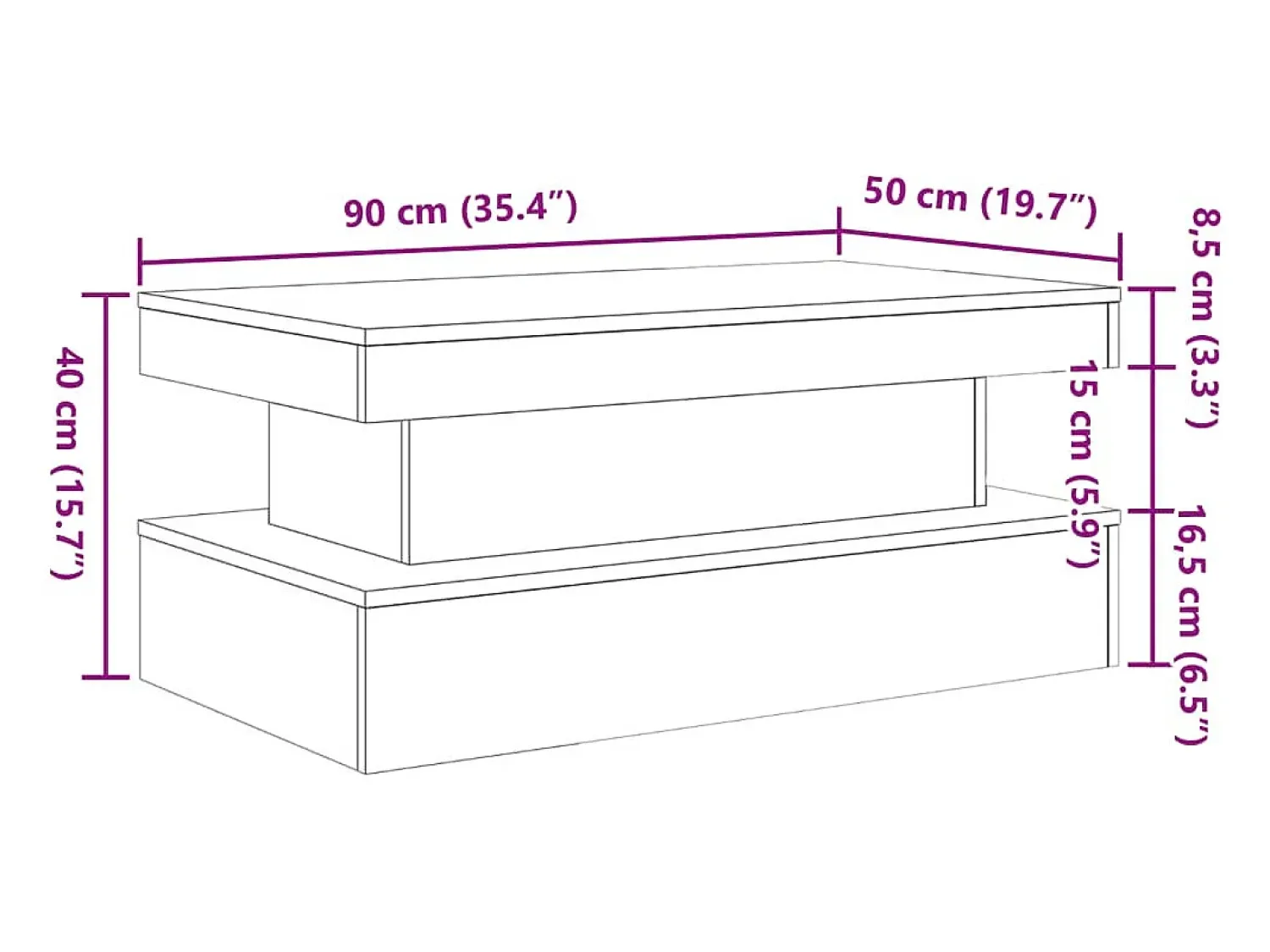 Mesa De Centro*vidaxl Mesa de centro com luzes LED 90x50x40 cm carvalho artisiano Castanho