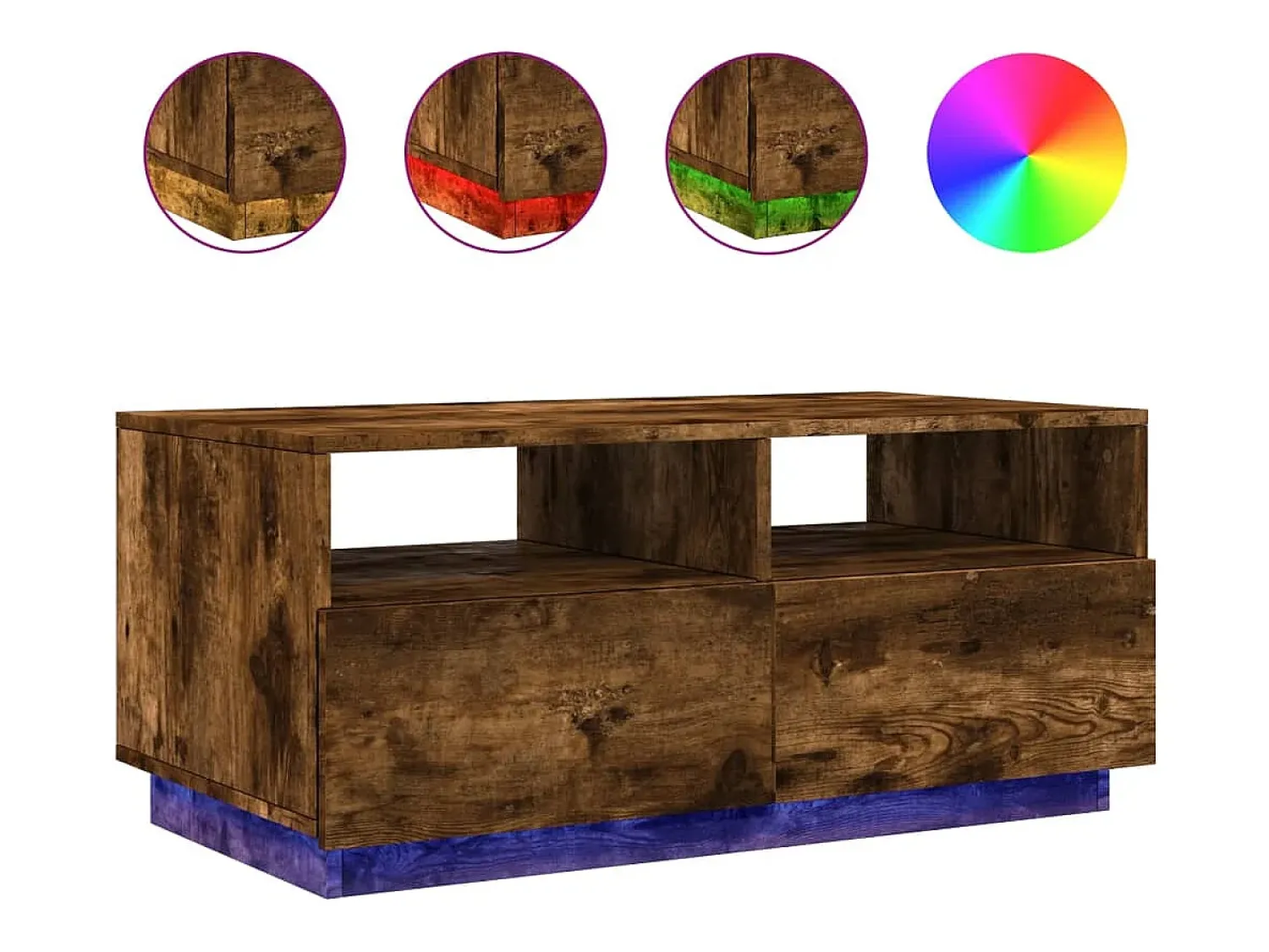Mesa de centro com luzes LED 90x49x40 cm carvalho fumado PT433537^ Mesa De Centro