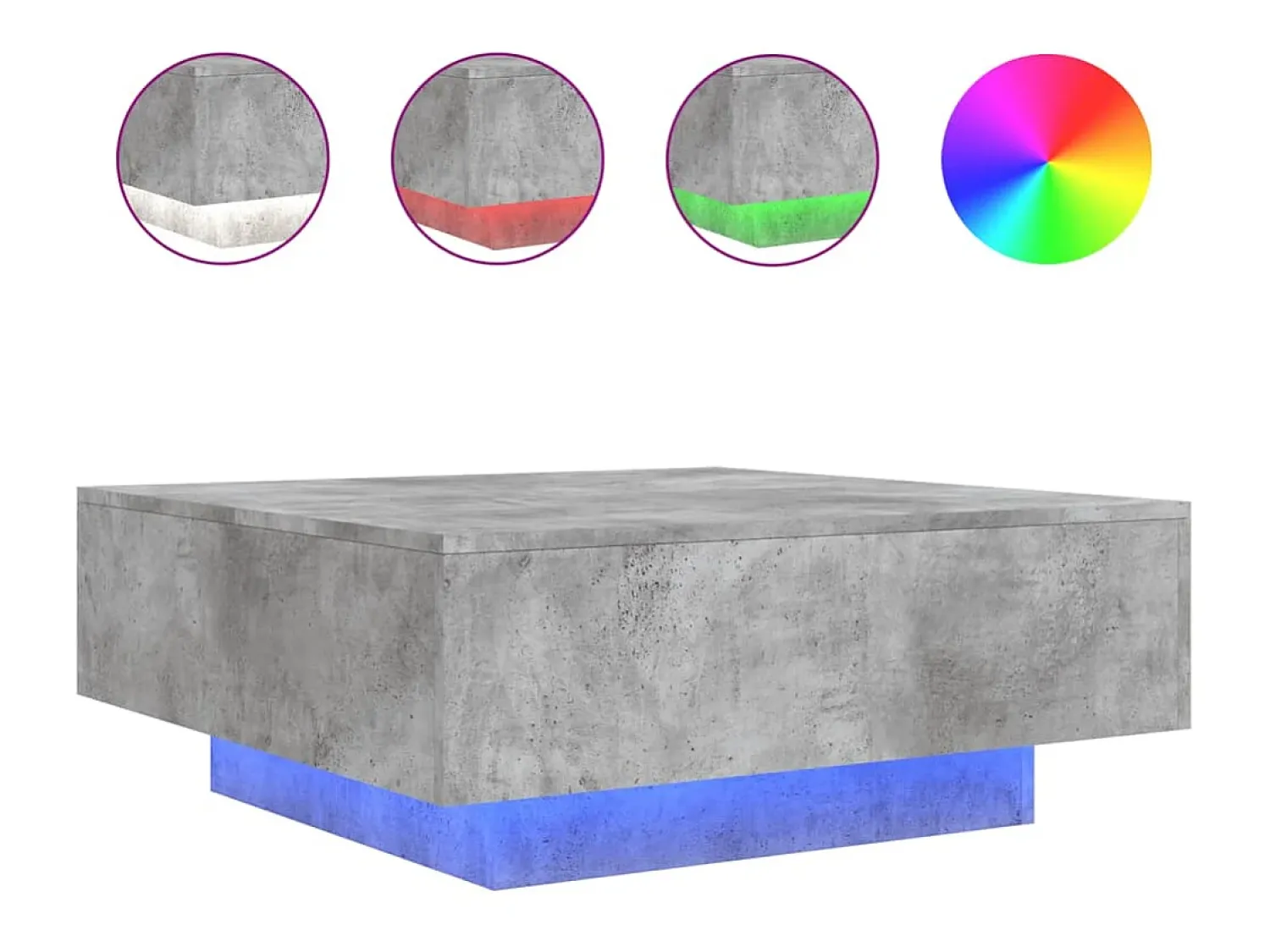 Mesa De Centro* Mesa de centro com luzes LED 80x80x31 cm cimento PT857585 Cinzento