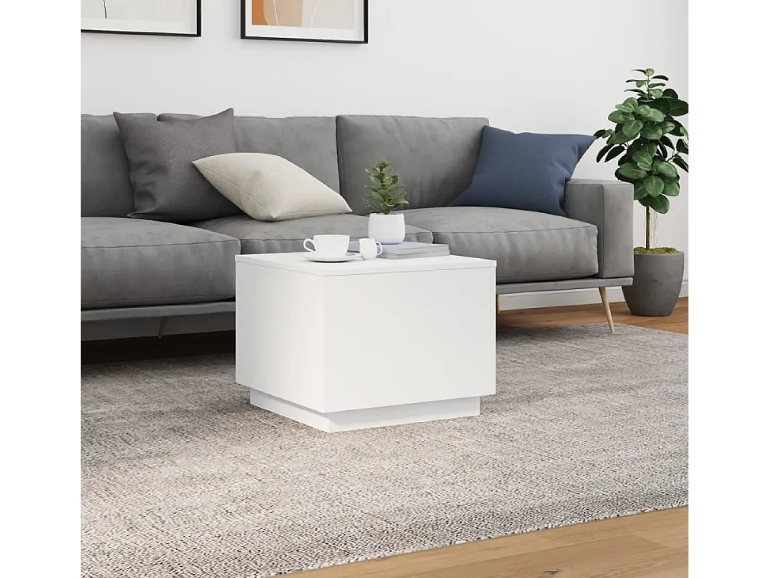 Mesa De Centro| Mesa de centro com luzes LED 50x50x40 cm PT426564 Branco