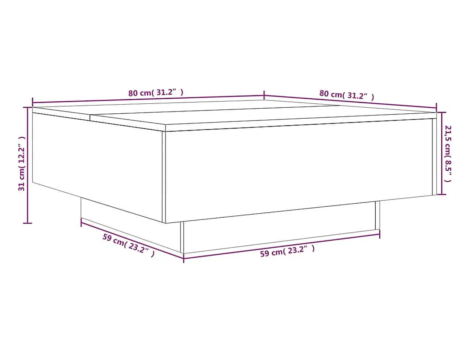 vidaxl Mesa de centro com luzes LED 80x80x31 cm sonoma^ Mesa De Centro