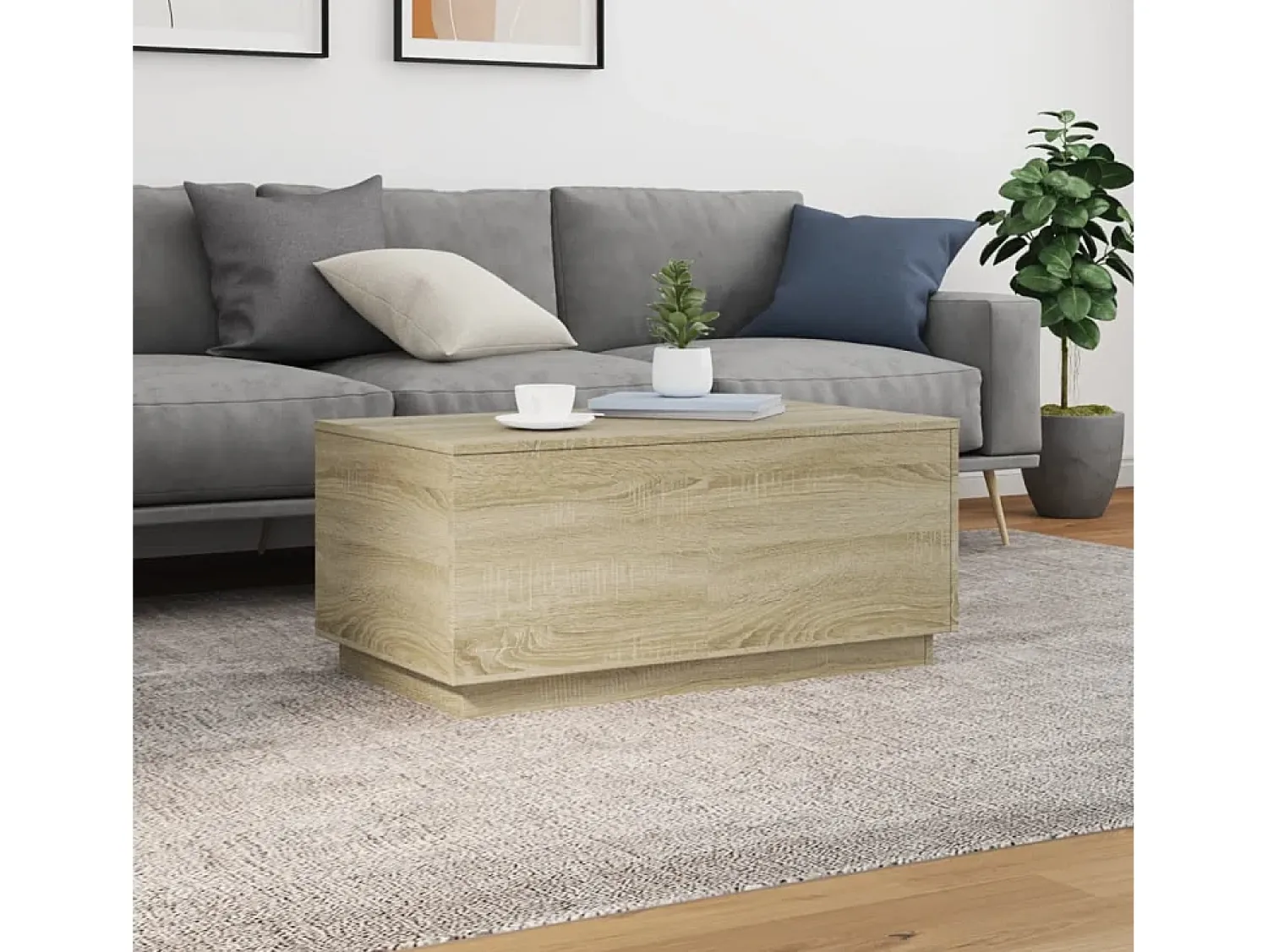 Discount Mesa de centro com luzes LED 90x50x40 cm carvalho sonoma PT583107 Castanho