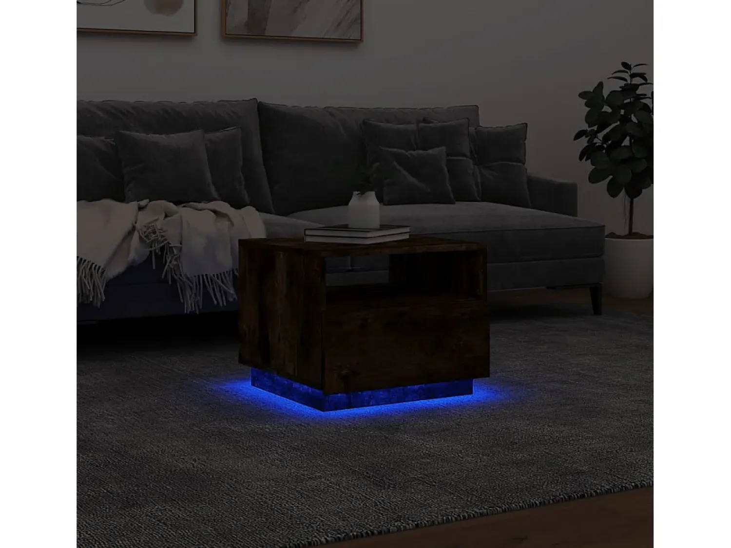 Mesa de centro com luzes LED 50x49x40 cm carvalho fumado PT975051^ Mesa De Centro