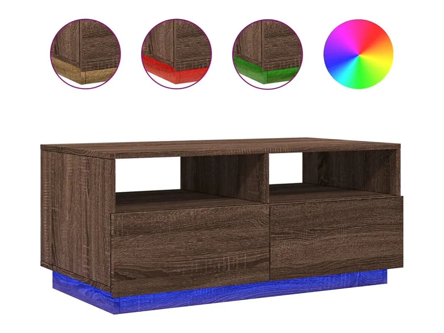 Mesa De Centro* Mesa de centro com luzes LED 90x49x40 cm carvalho PT145224 Castanho