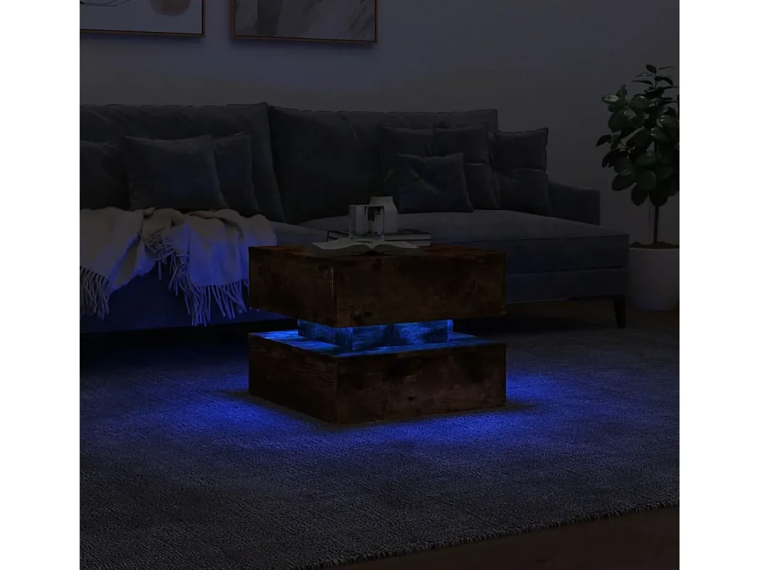 vidaxl Mesa de centro com luzes LED 50x50x40 cm carvalho fumado^ Mesa De Centro