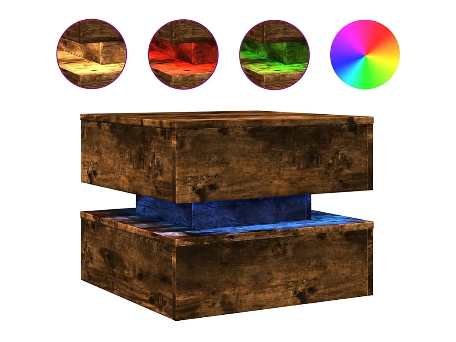 vidaxl Mesa de centro com luzes LED 50x50x40 cm carvalho fumado^ Mesa De Centro