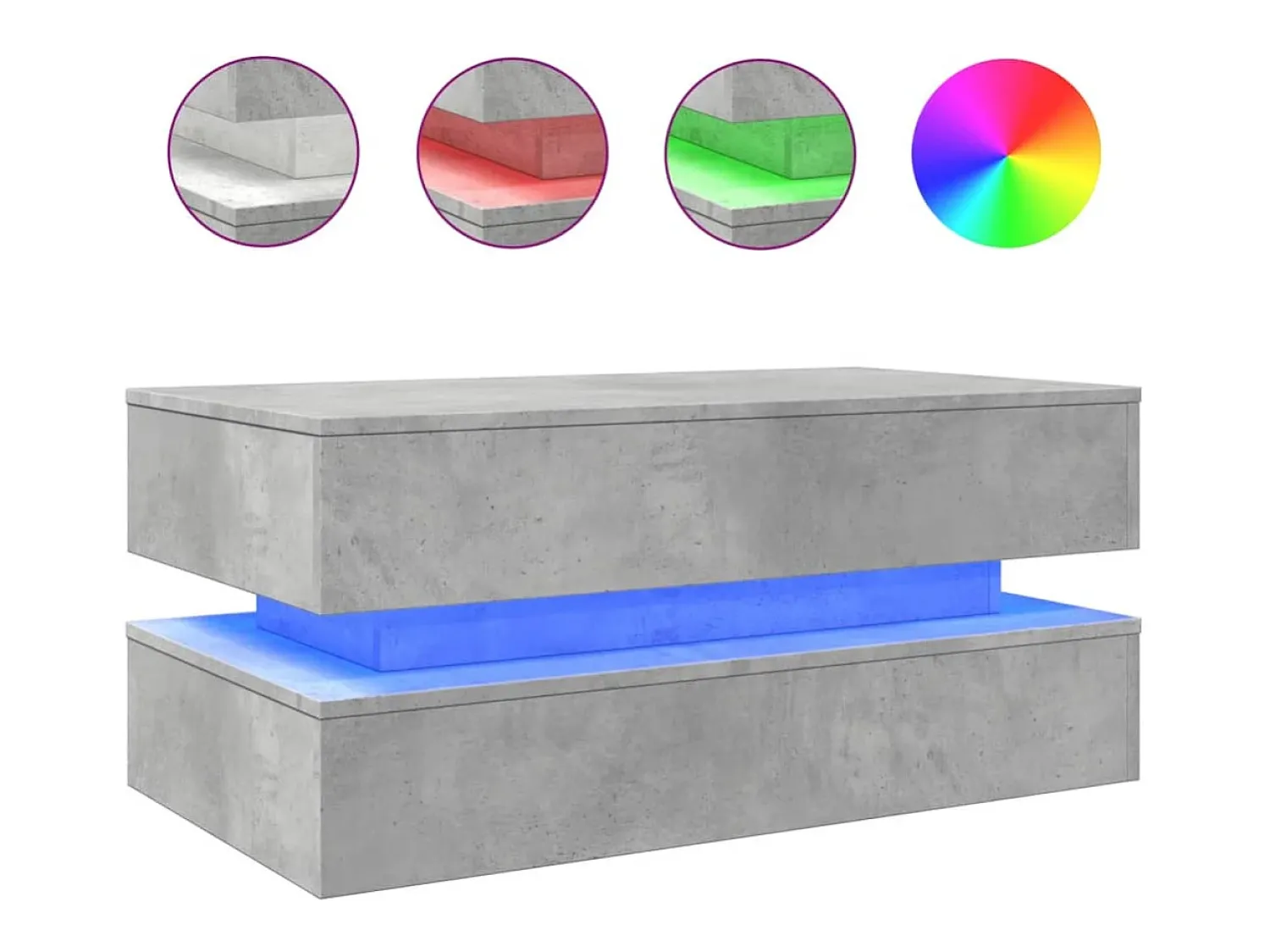 Sale vidaxl Mesa de centro com luzes LED 90x50x40 cm cimento Cinzento