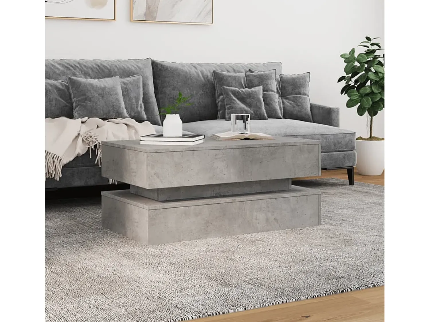 Sale vidaxl Mesa de centro com luzes LED 90x50x40 cm cimento Cinzento