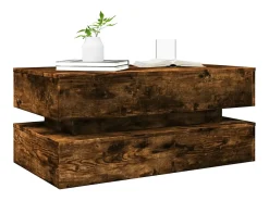 Mesa De Centro*vidaxl Mesa de centro com luzes LED 90x50x40 cm carvalho fumado Natural claro