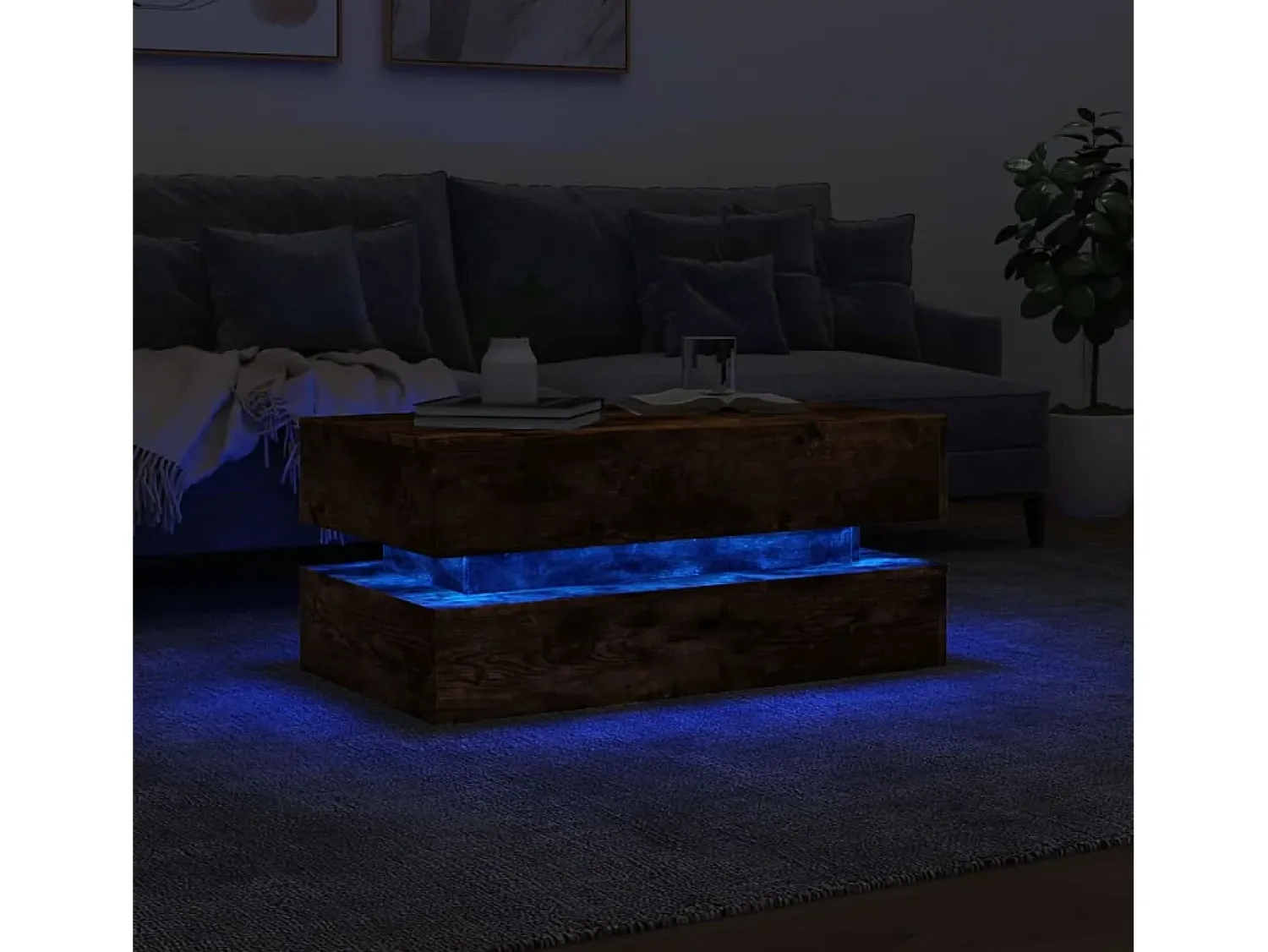 Mesa De Centro*vidaxl Mesa de centro com luzes LED 90x50x40 cm carvalho fumado Natural claro