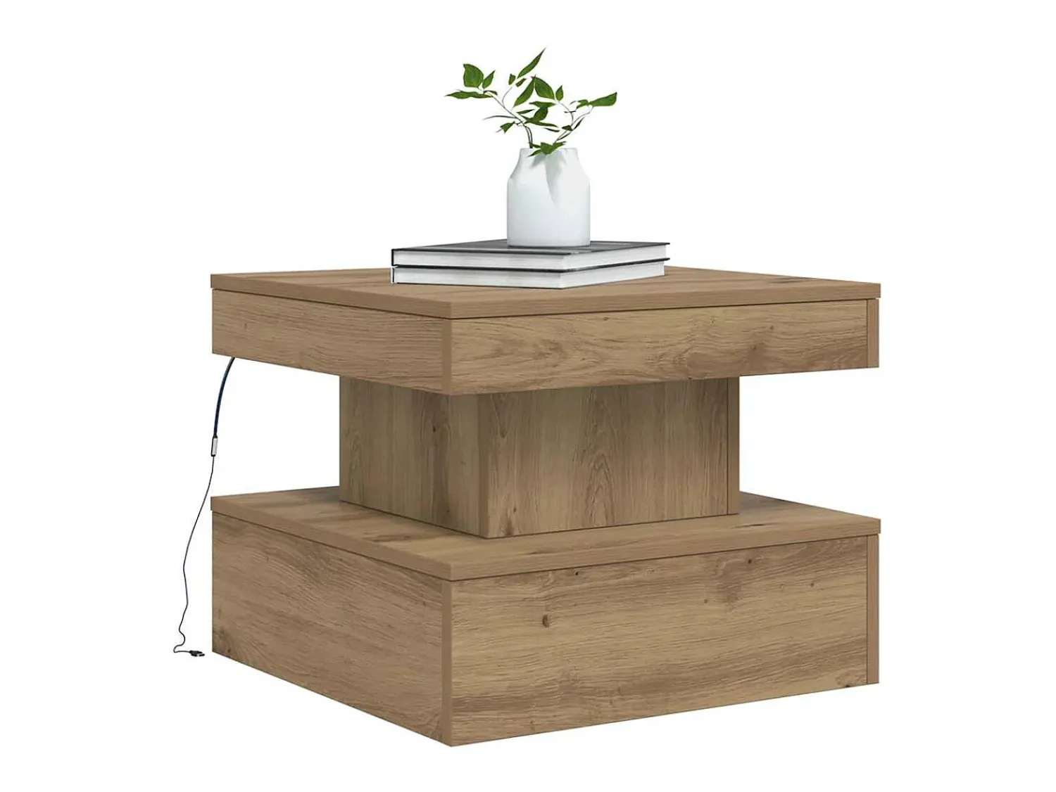 Mesa De Centro*vidaxl Mesa de centro com luzes LED 50x50x40 cm carvalho artisiano Castanho