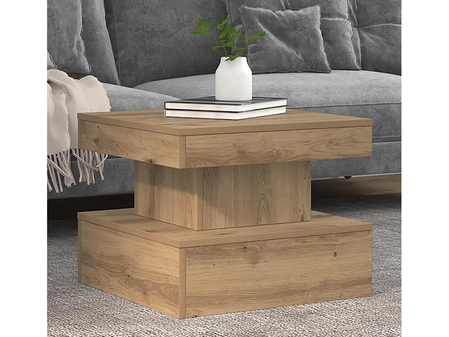 Mesa De Centro*vidaxl Mesa de centro com luzes LED 50x50x40 cm carvalho artisiano Castanho