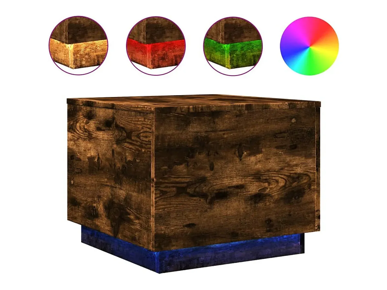 Mesa De Centro| Mesa de centro com luzes LED 50x50x40 cm carvalho fumado PT694785 Castanho
