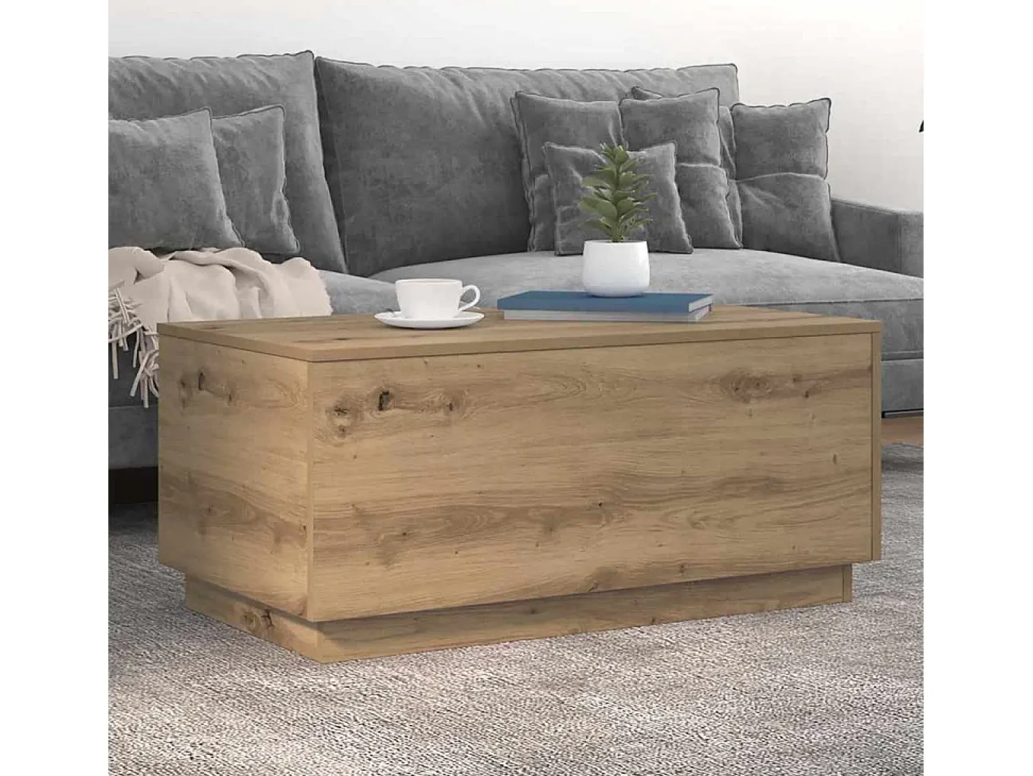 Mesa De Centro*vidaxl Mesa de centro com luzes LED 90x50x40 cm carvalho artisiano Natural claro