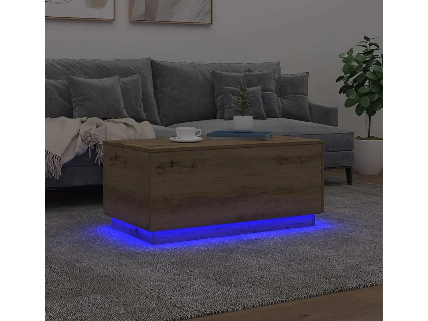 Mesa De Centro*vidaxl Mesa de centro com luzes LED 90x50x40 cm carvalho artisiano Natural claro