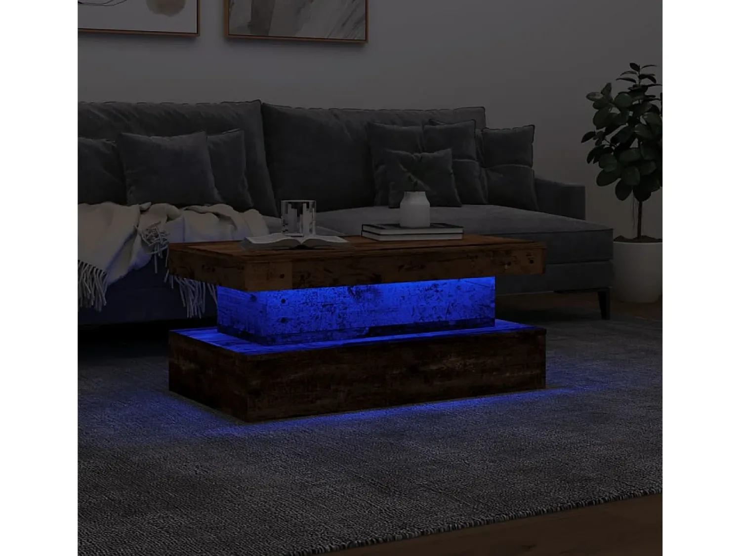 Best vidaxl Mesa de centro com luzes LED 90x50x40 cm madeira velha Castanho
