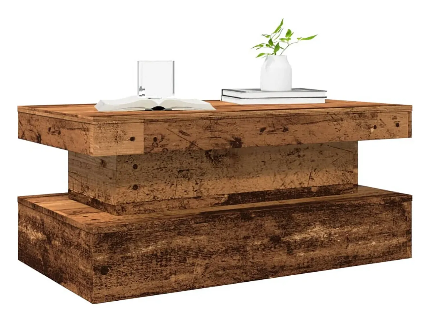 Best vidaxl Mesa de centro com luzes LED 90x50x40 cm madeira velha Castanho