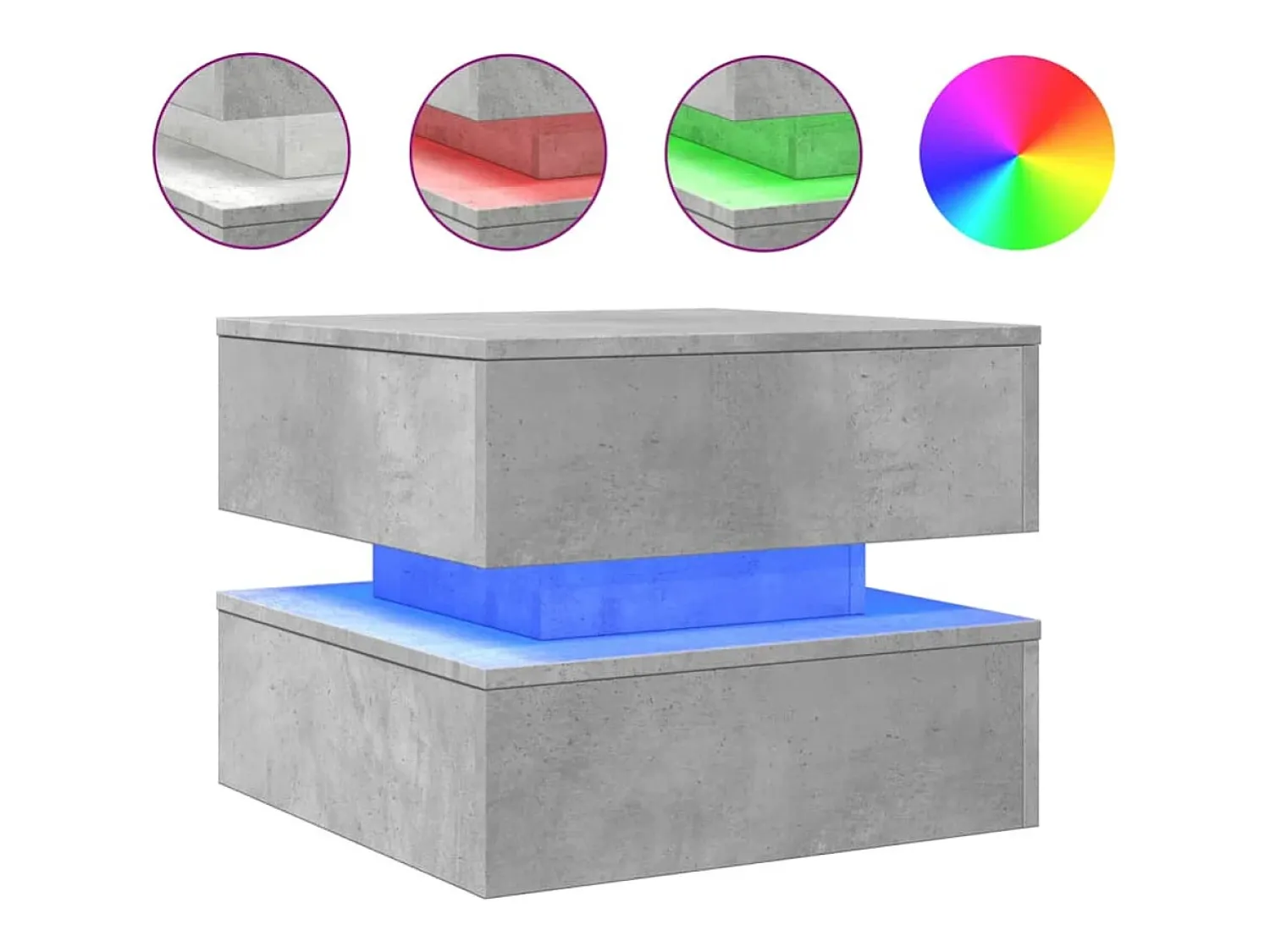 Mesa de centro com luzes LED 50x50x40 cm cimento PT379194^ Mesa De Centro