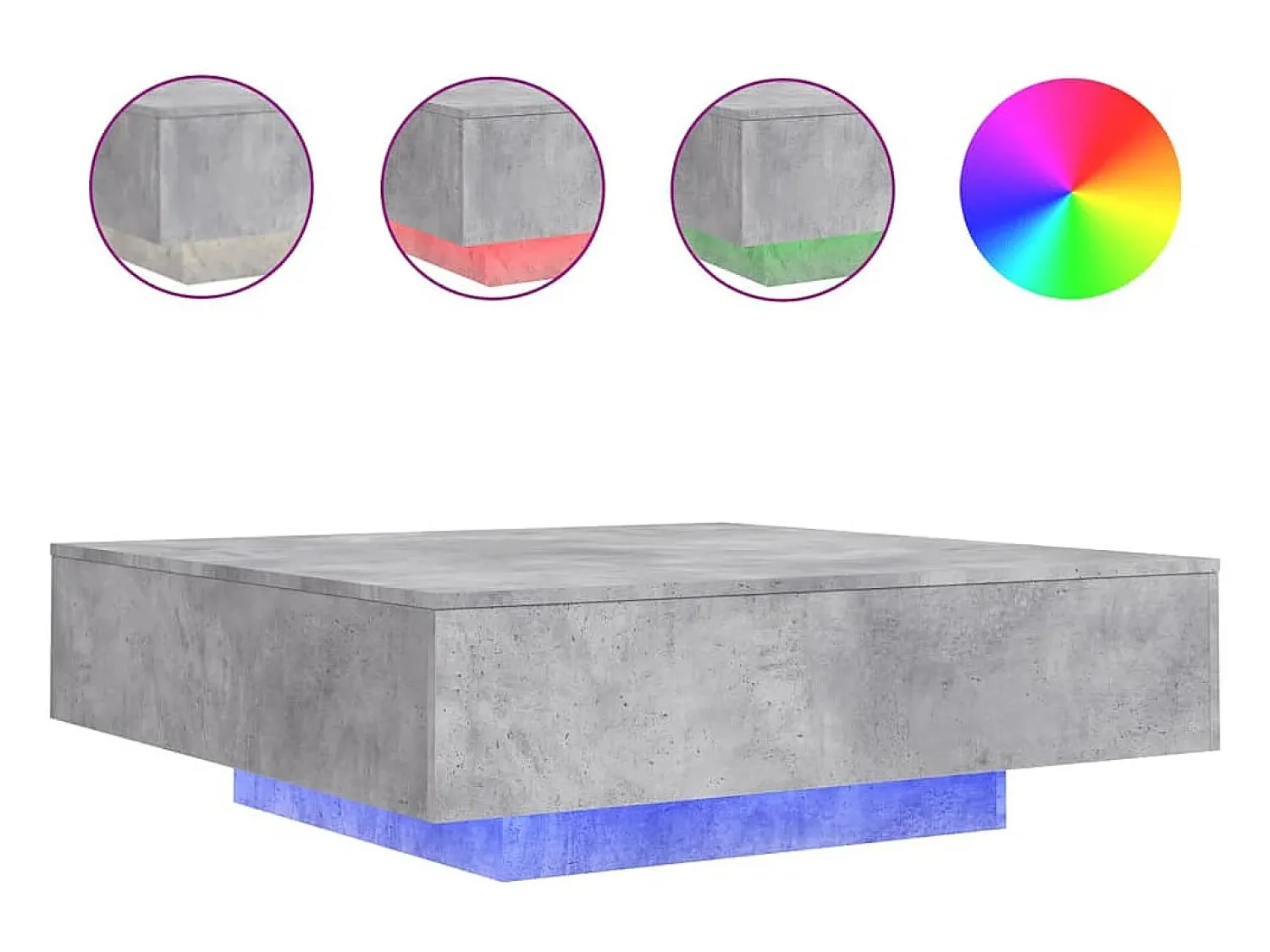 Mesa De Centro|vidaxl Mesa de centro com luzes LED 100x100x31 cm cinzento cimento Cinzento claro