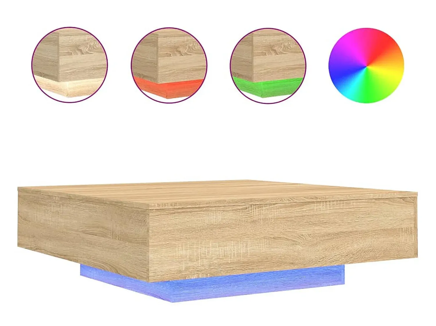 Mesa De Centro| Mesa de centro com luzes LED 100x100x31 cm carvalho sonoma PT773607 Castanho