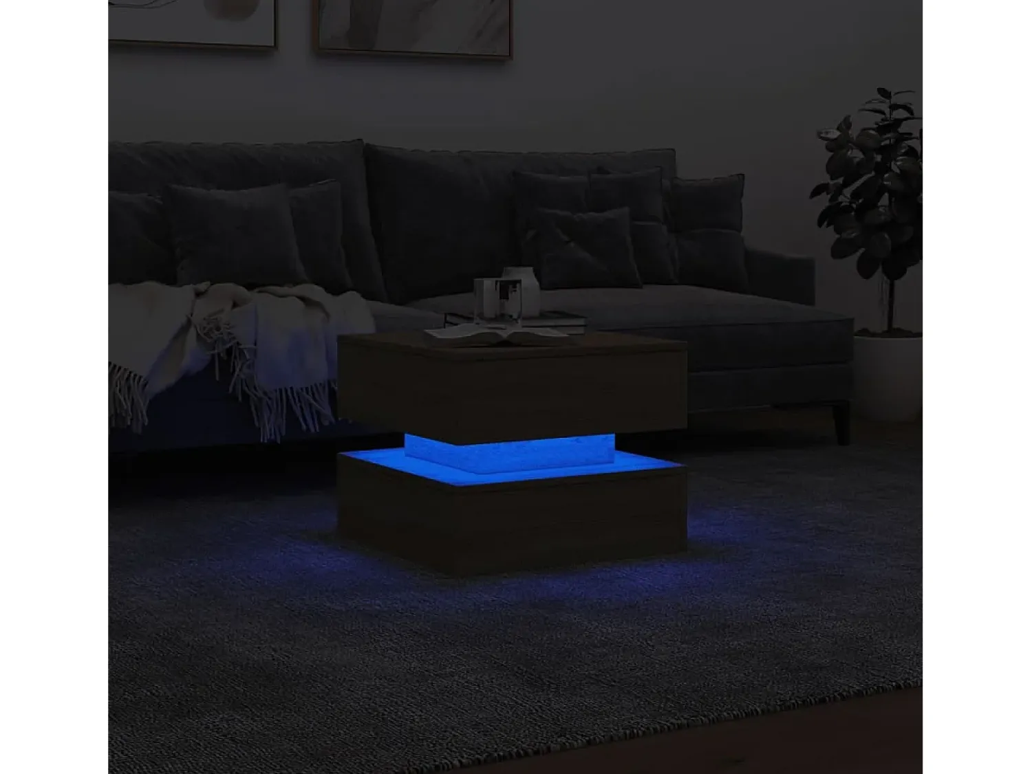 New Mesa de centro com luzes LED 50x50x40 cm carvalho sonoma PT423089 Castanho