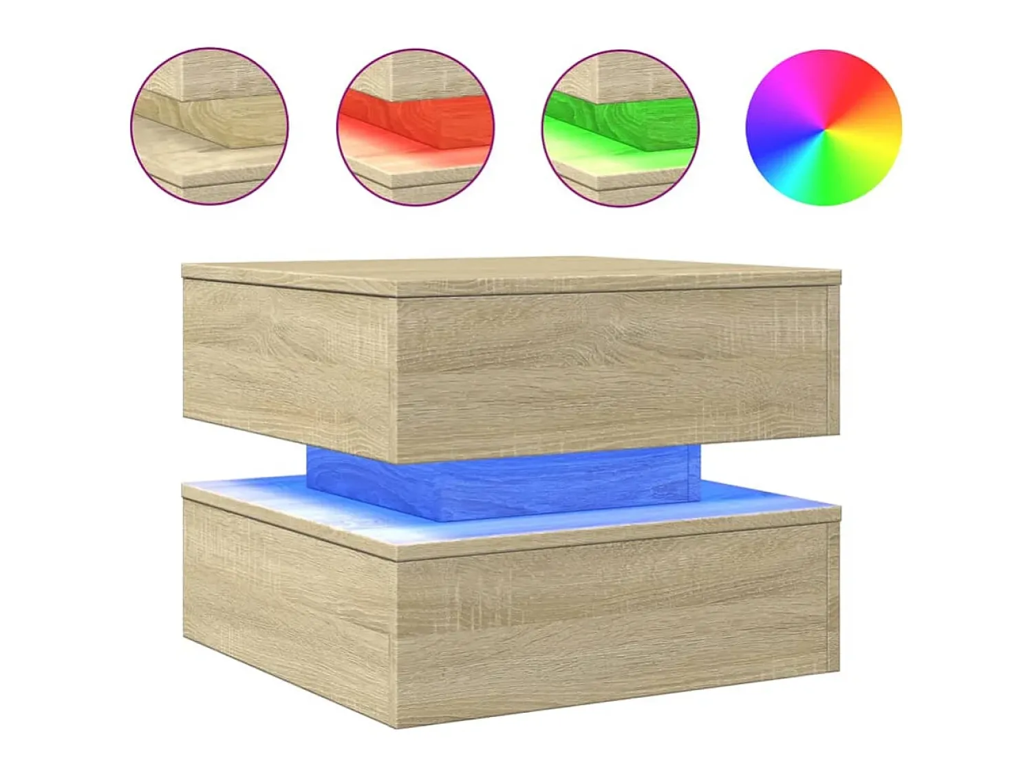 New Mesa de centro com luzes LED 50x50x40 cm carvalho sonoma PT423089 Castanho