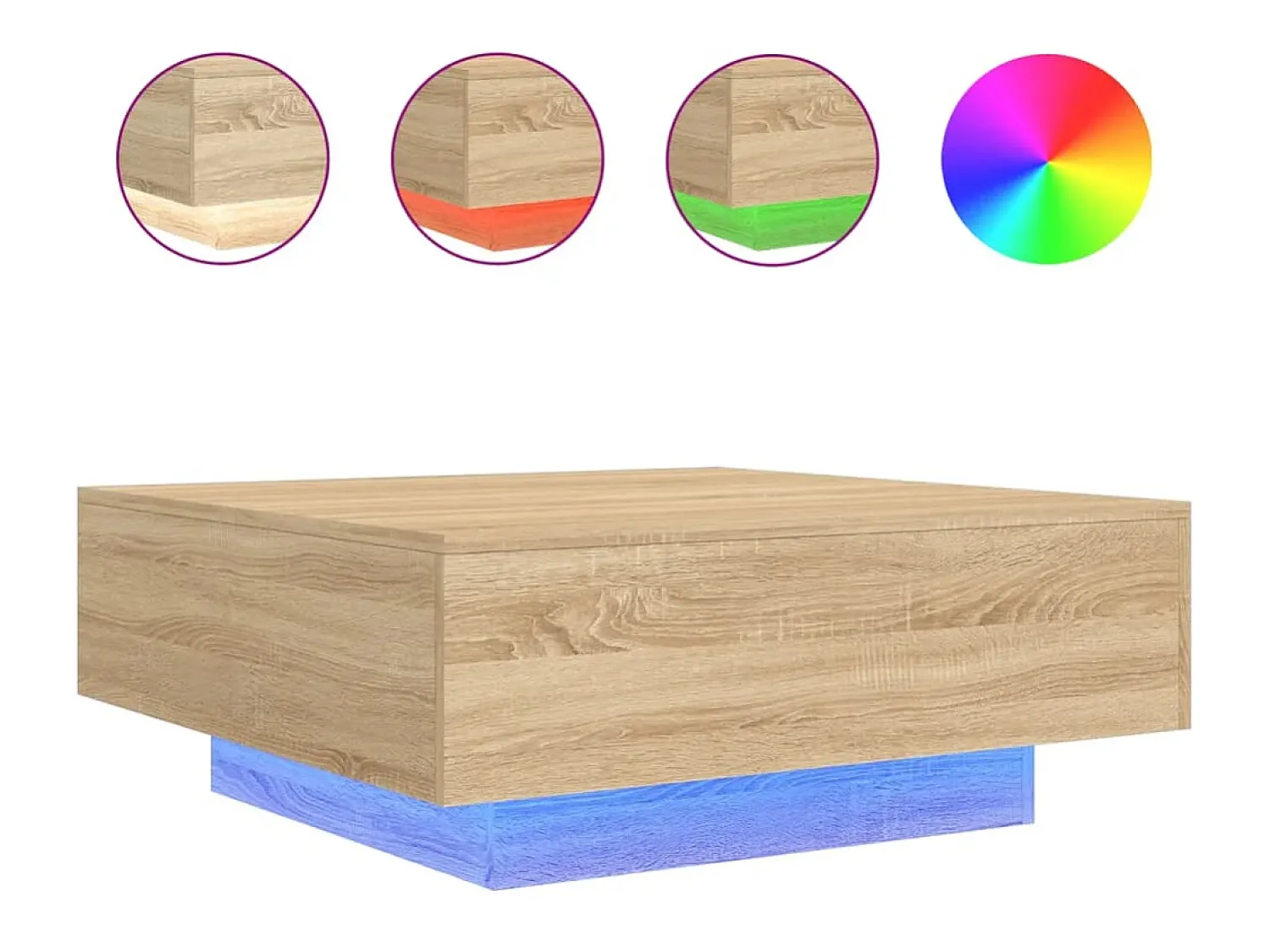 Mesa De Centro* Mesa de centro com luzes LED 80x80x31 cm carvalho sonoma PT492538 Castanho